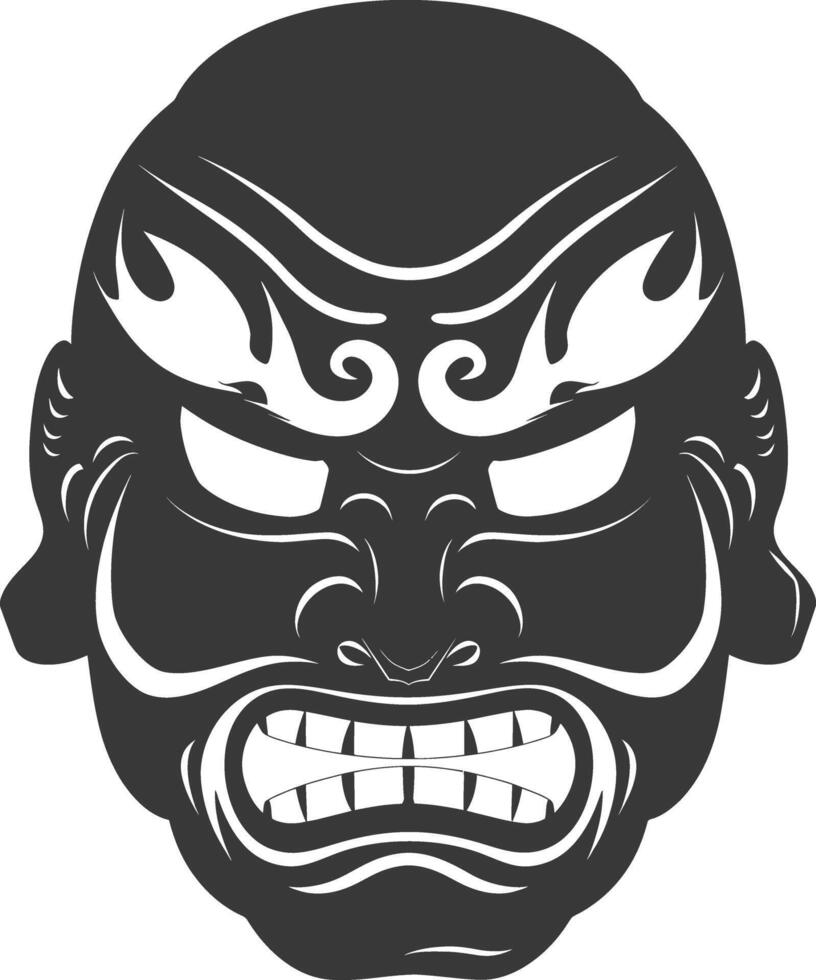 AI generated Silhouette Japanese Traditional Mask black color only vector