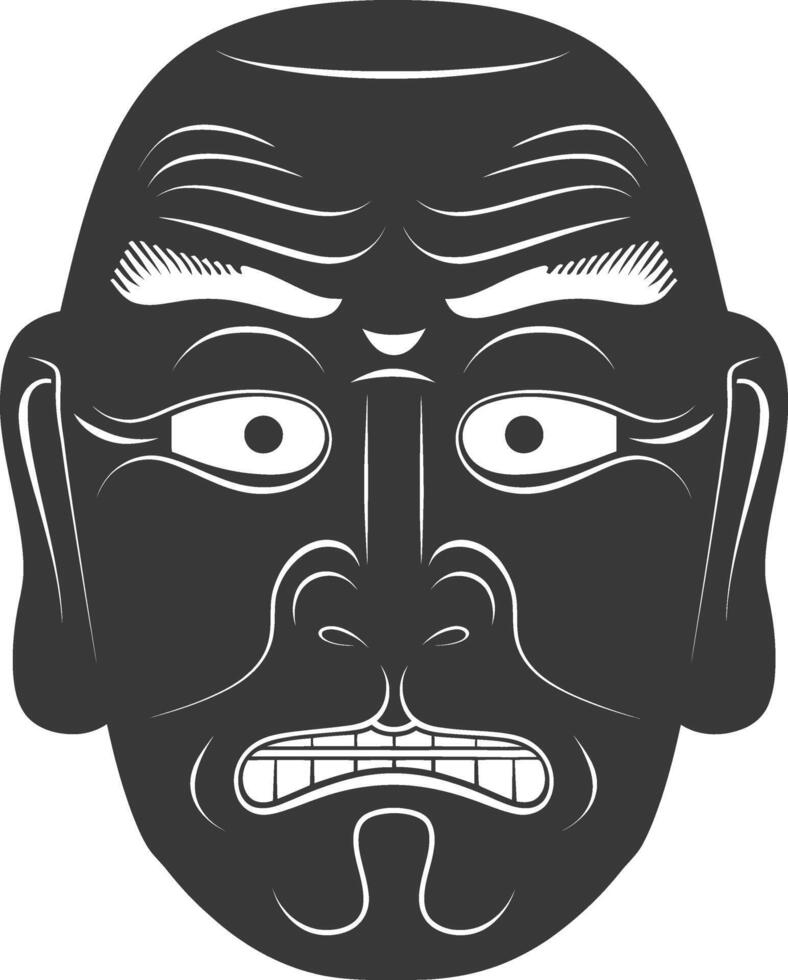 AI generated Silhouette Japanese Traditional Mask Hyottoko Mask black color only vector