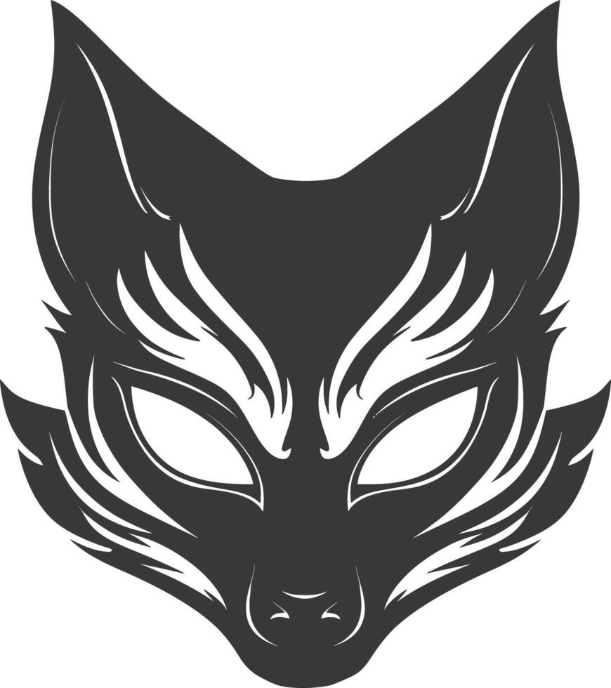 AI generated Silhouette Japanese Traditional Mask Kitsune Mask black color only vector