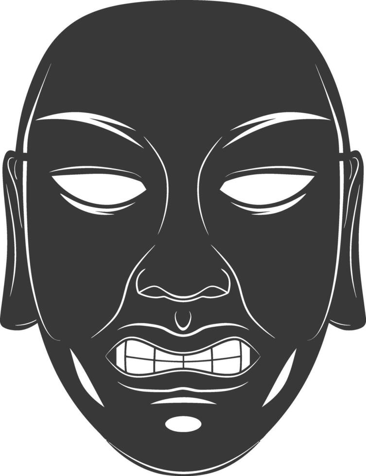 AI generated Silhouette Japanese Traditional Mask Hyottoko Mask black color only vector