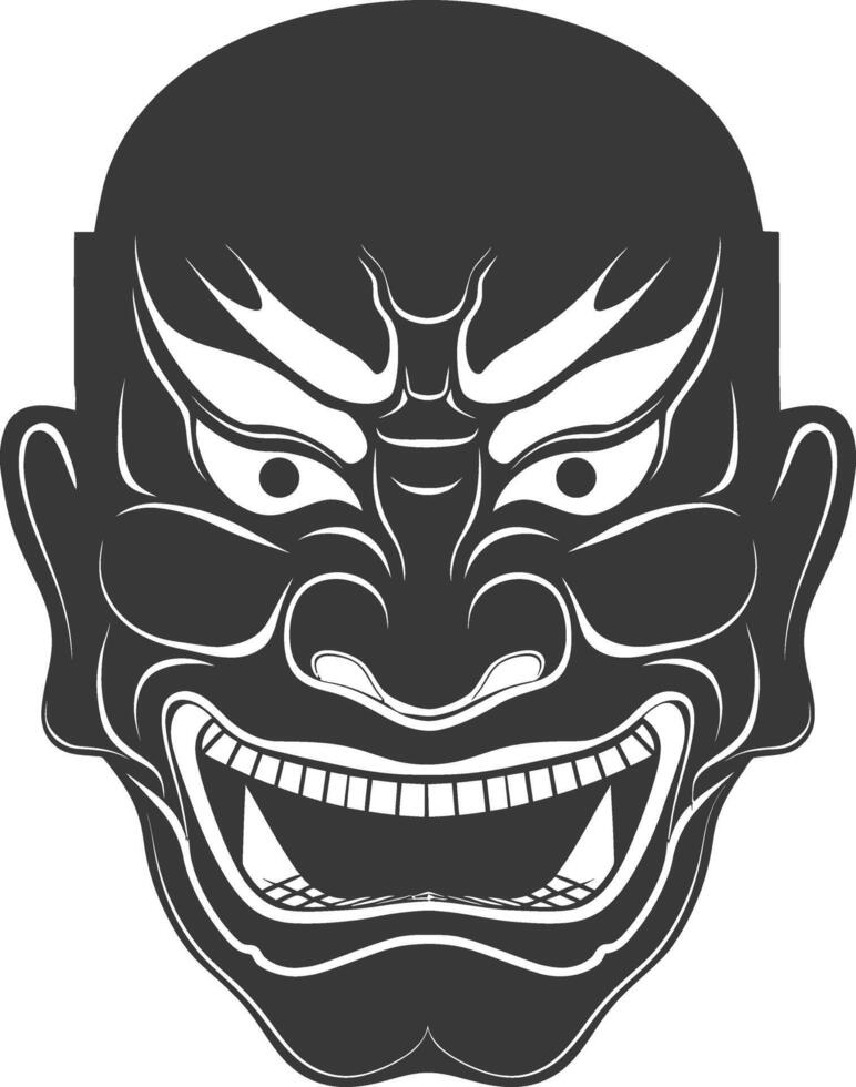 AI generated Silhouette Japanese Traditional Mask black color only vector