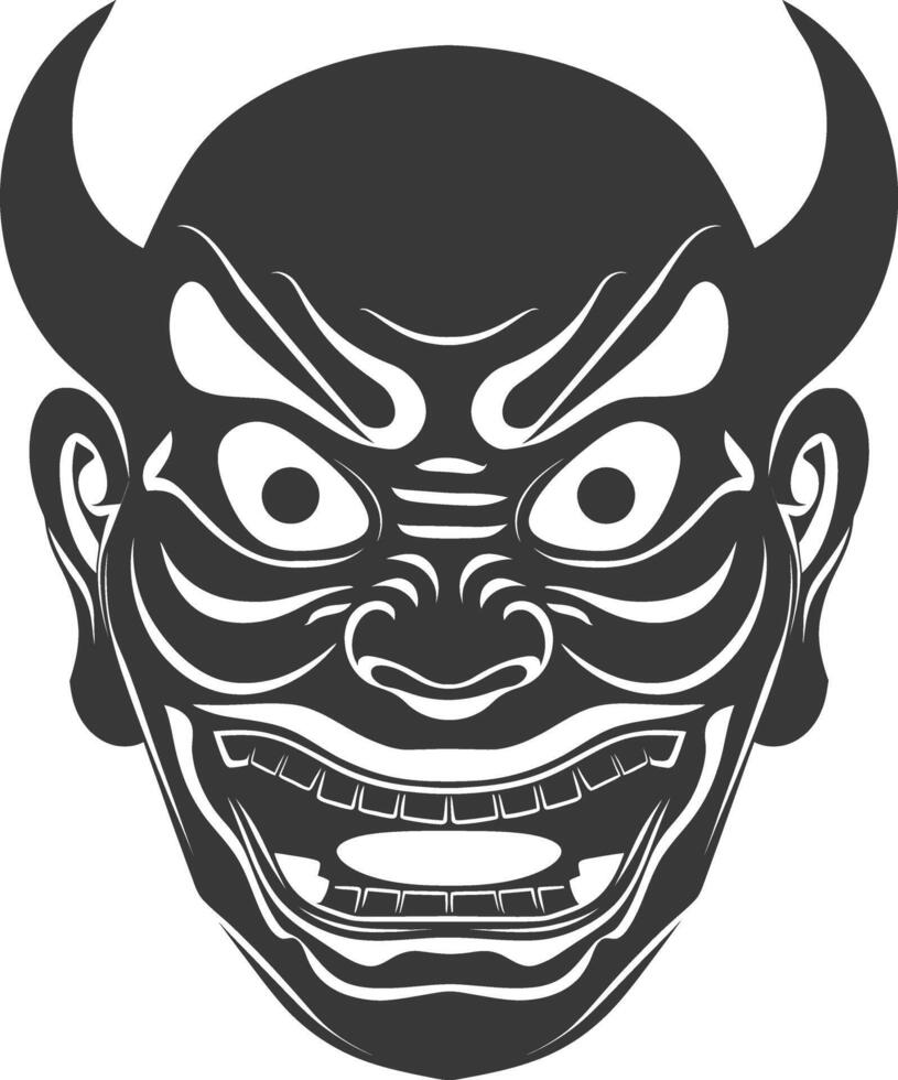 AI generated Silhouette Japanese Traditional Mask Demon Mask black color only vector
