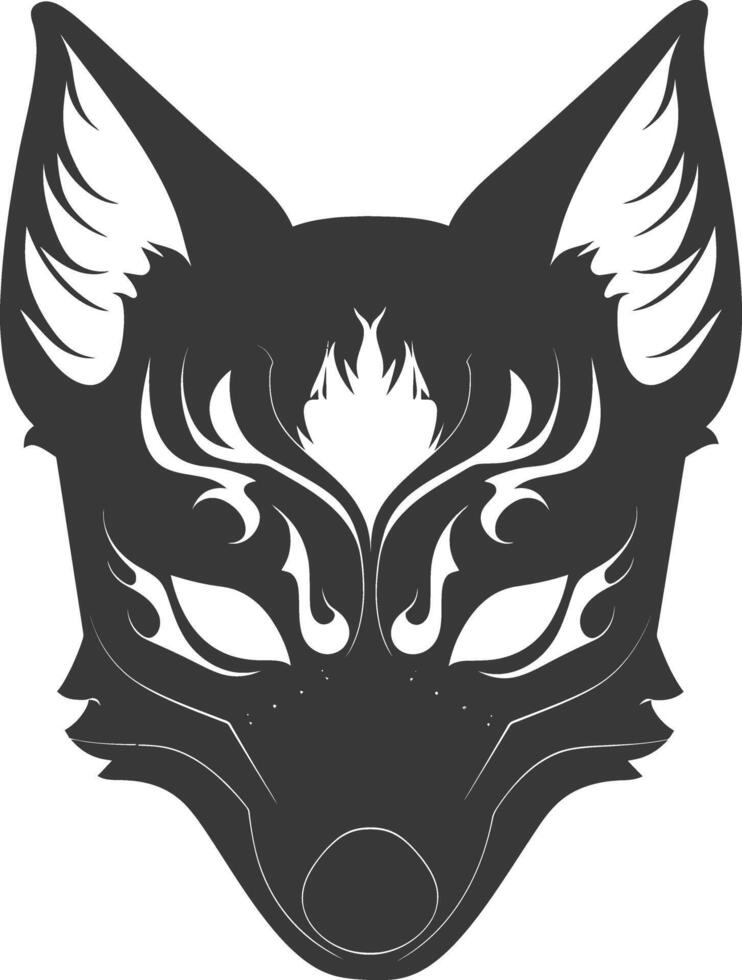 AI generated Silhouette Japanese Traditional Mask Kitsune Mask black color only vector