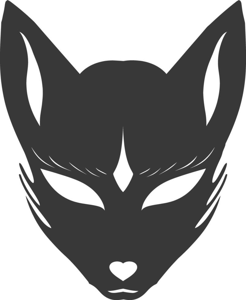 AI generated Silhouette Japanese Traditional Mask Kitsune Mask black color only vector