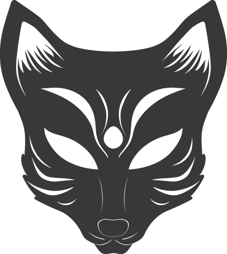 AI generated Silhouette Japanese Traditional Mask Kitsune Mask black color only vector