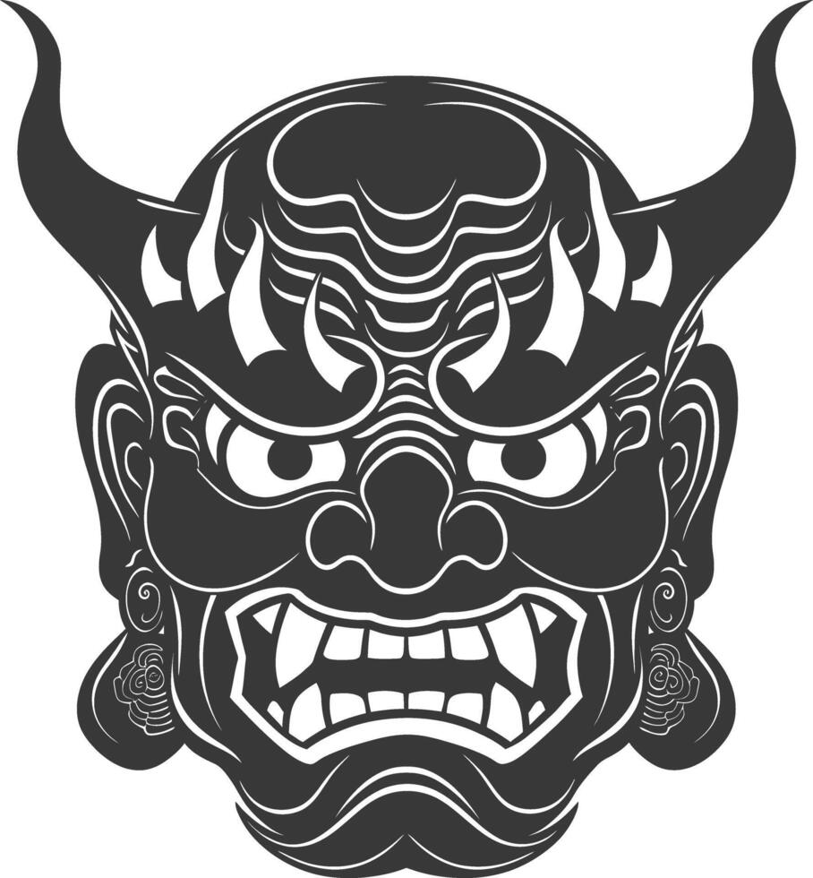 AI generated Silhouette Japanese Traditional Mask Demon Mask black color only vector