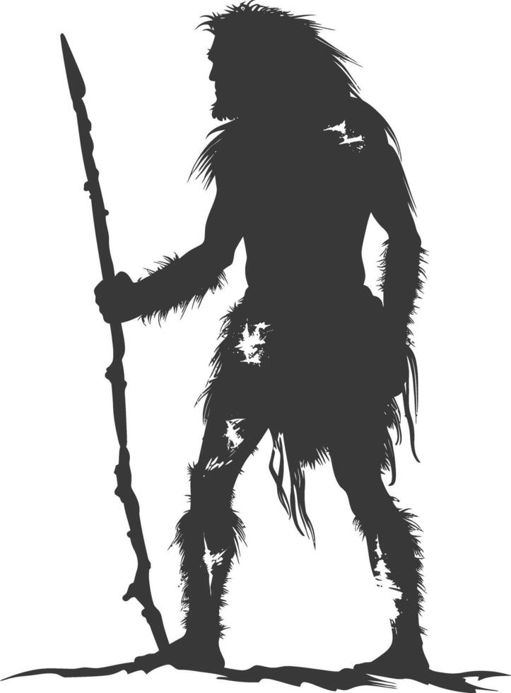 AI generated Silhouette ancient caveman black color only full body vector