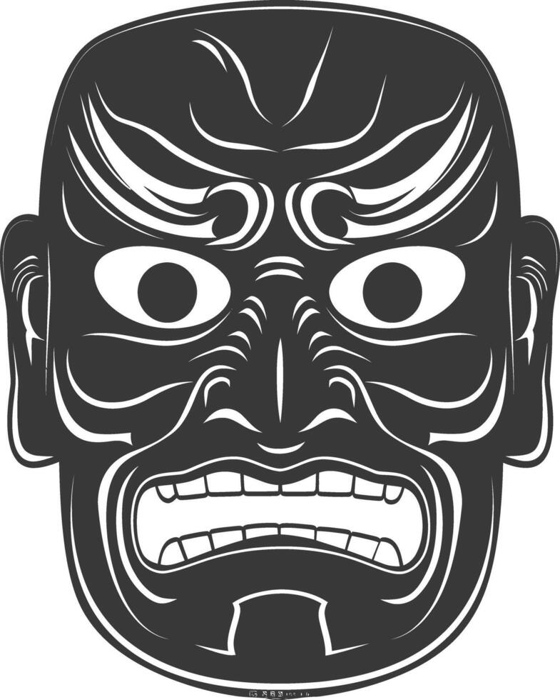 AI generated Silhouette Japanese Traditional Mask black color only vector