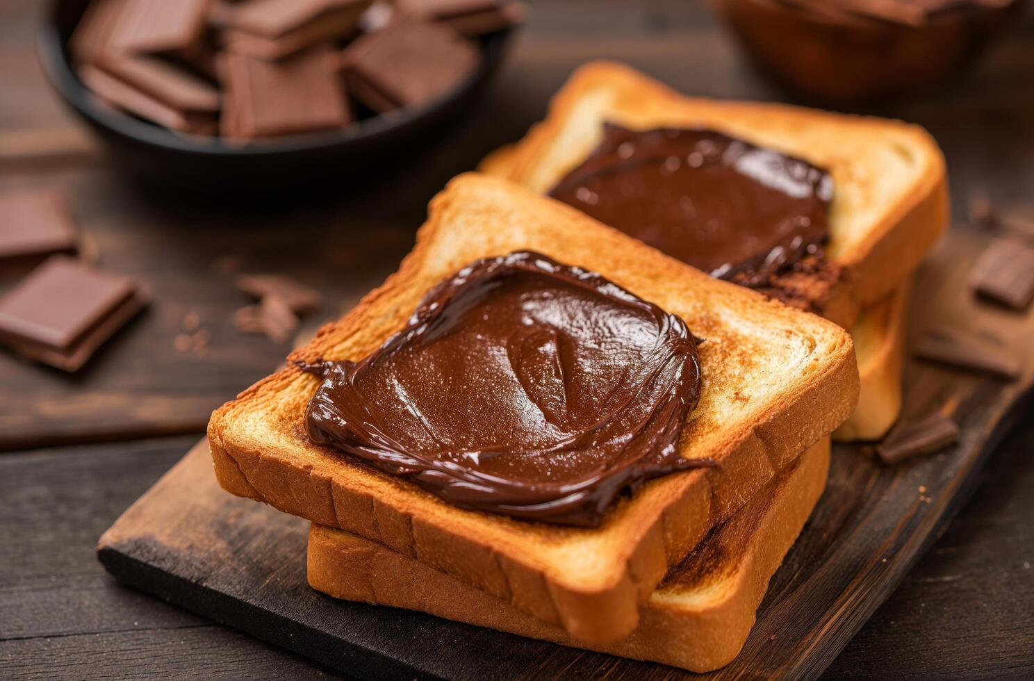 ai generado tostado un pan con chocolate untado foto