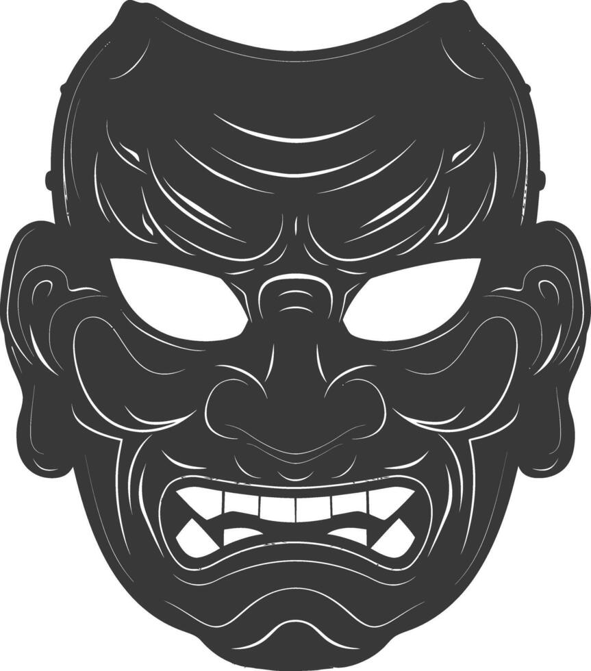 AI generated Silhouette Japanese Traditional Mask black color only vector