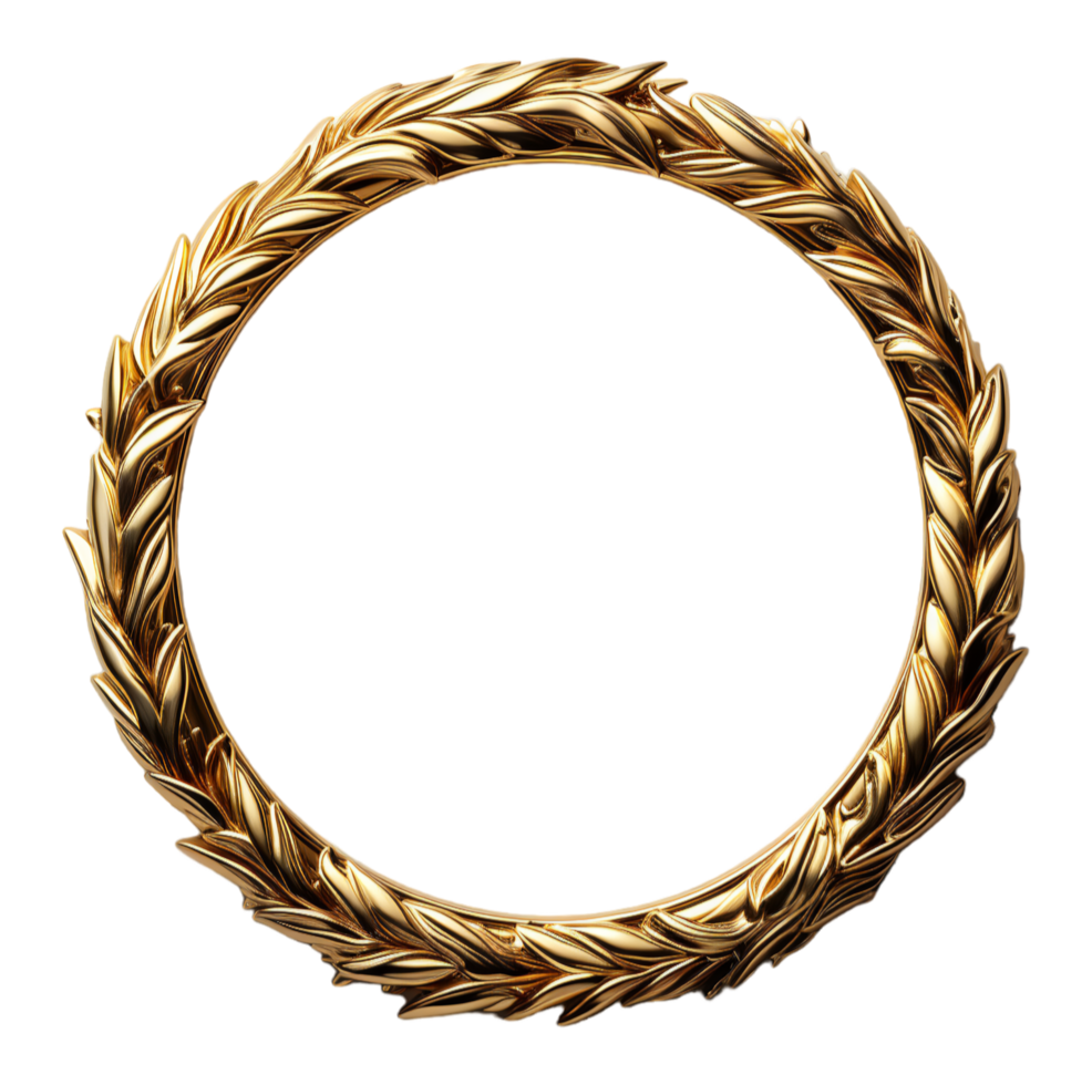 AI generated golden round frame with luxurious and elegant flower leaf pattern, generative ai png