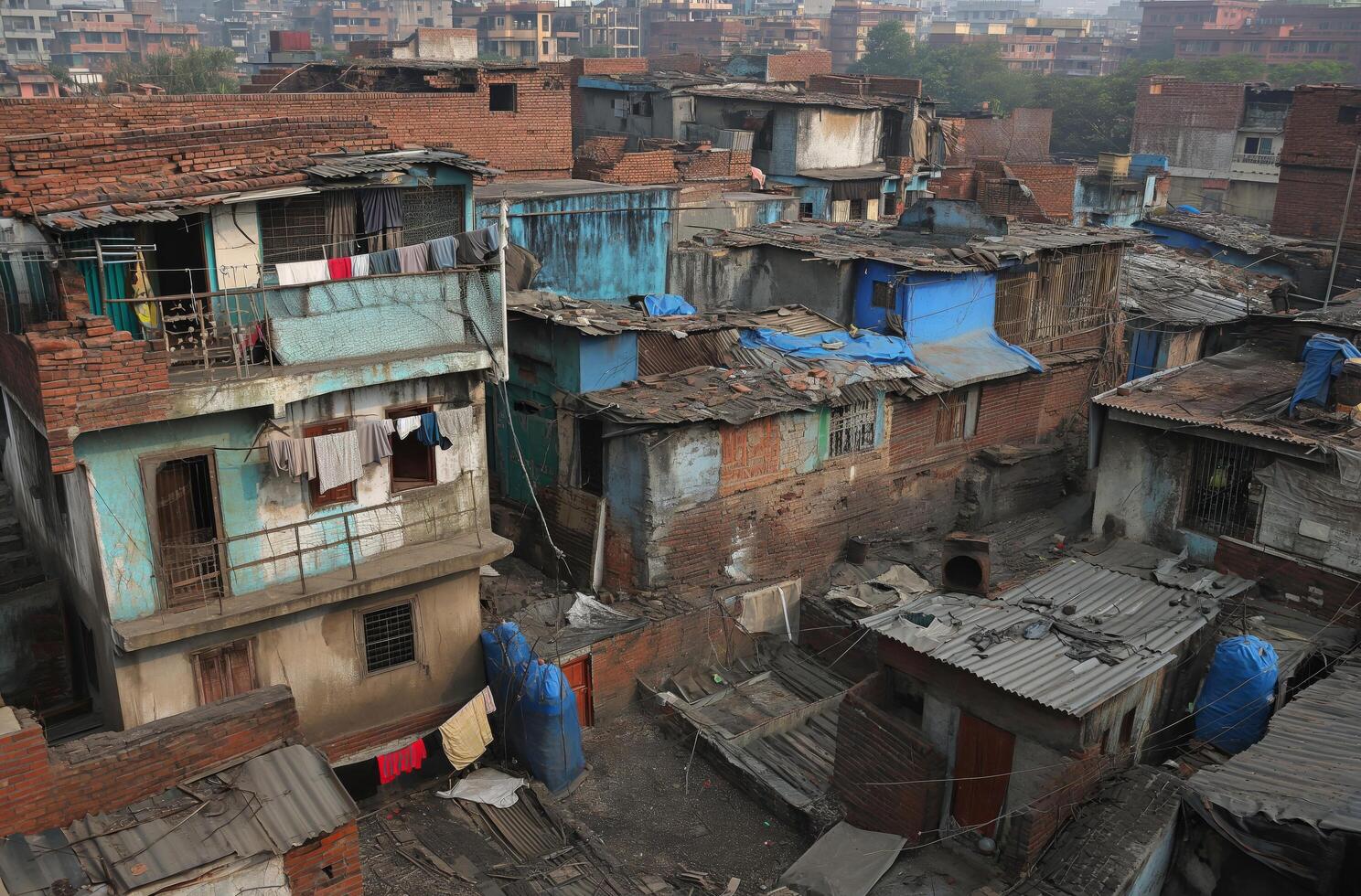 ai generado barrio bajo asentamiento en India foto