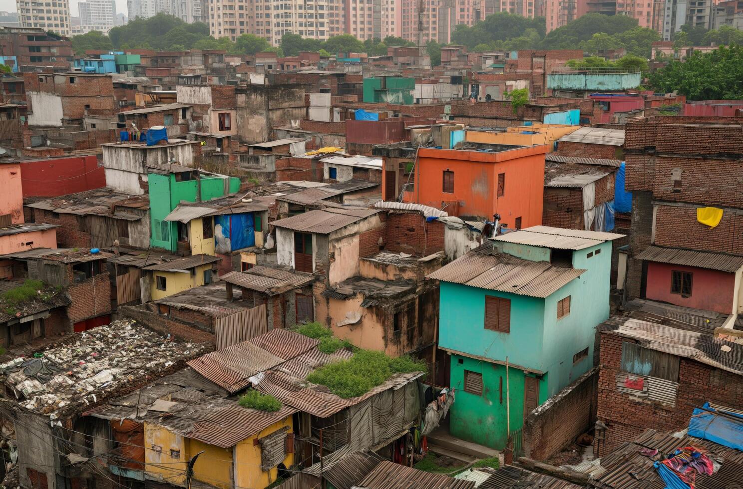 ai generado urbano barrio bajo panorama foto