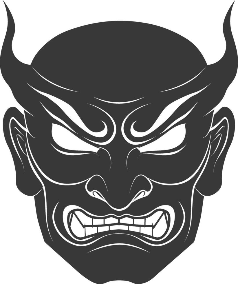 AI generated Silhouette Japanese Traditional Mask Demon Mask black color only vector