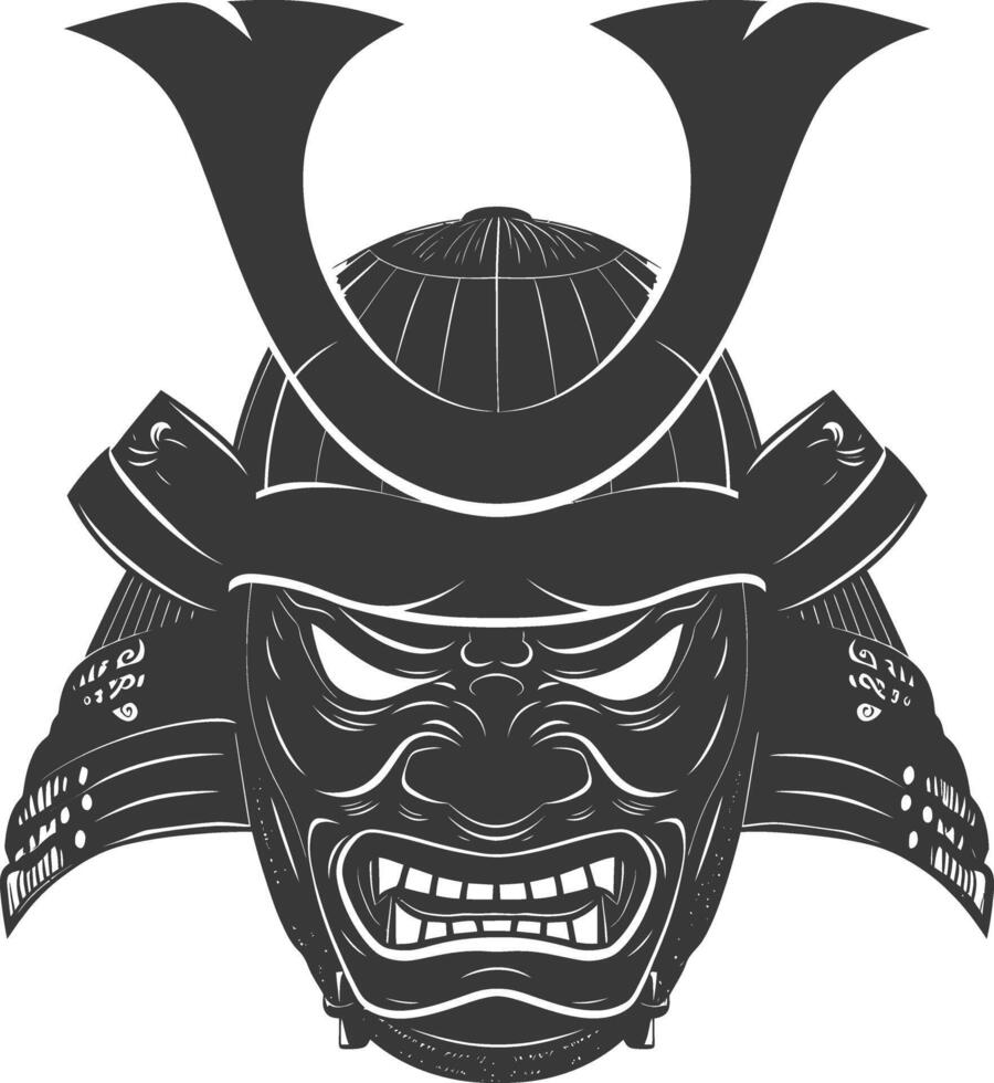 AI generated Silhouette Japanese Traditional Mask Samurai Mask black color only vector