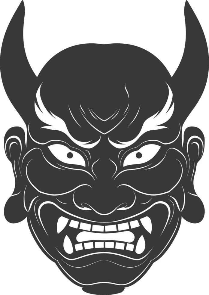 AI generated Silhouette Japanese Traditional Mask Oni Mask black color only vector