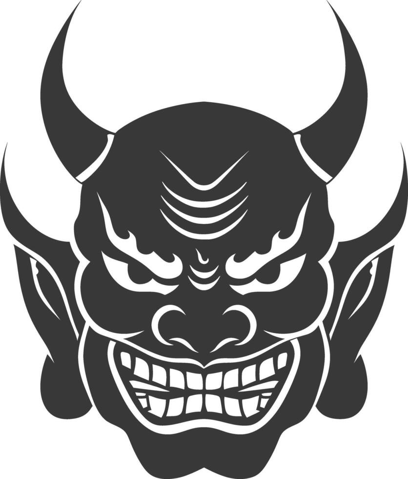 AI generated Silhouette Japanese Traditional Mask Oni Mask black color only vector