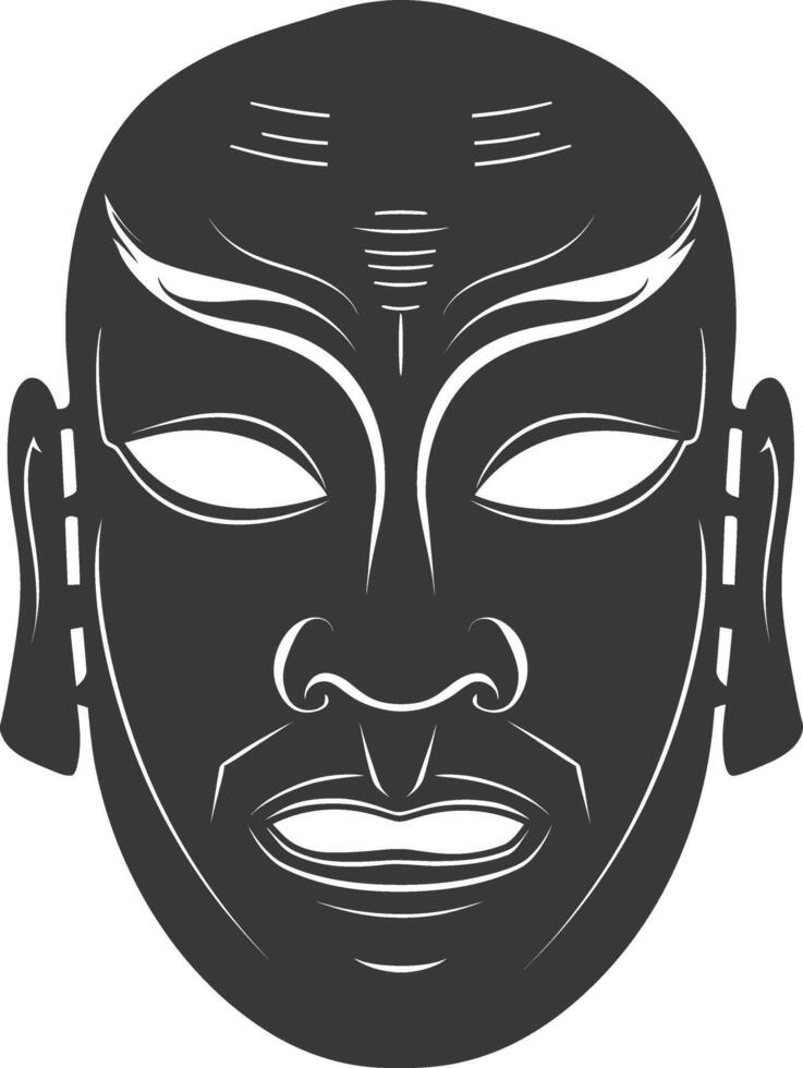 AI generated Silhouette Japanese Traditional Mask black color only vector