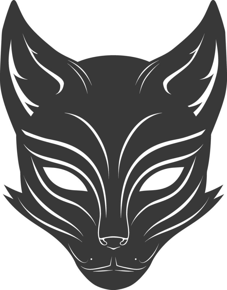 AI generated Silhouette Japanese Traditional Mask Kitsune Mask black color only vector