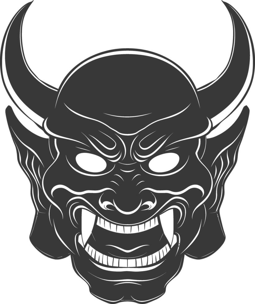 AI generated Silhouette Japanese Traditional Mask Oni Mask black color only vector