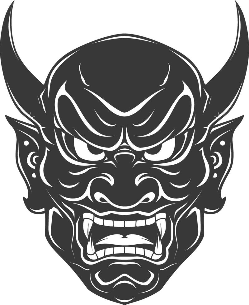 AI generated Silhouette Japanese Traditional Mask Oni Mask black color only vector