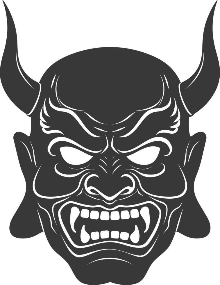AI generated Silhouette Japanese Traditional Mask Oni Mask black color only vector