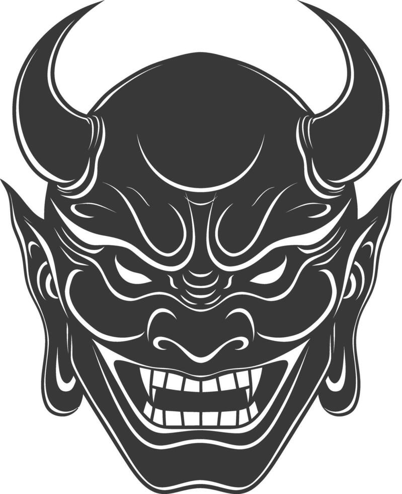 AI generated Silhouette Japanese Traditional Mask Oni Mask black color only vector