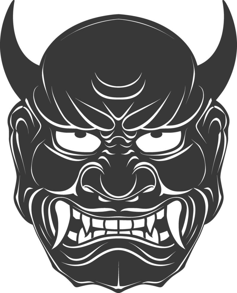 AI generated Silhouette Japanese Traditional Mask Oni Mask black color only vector