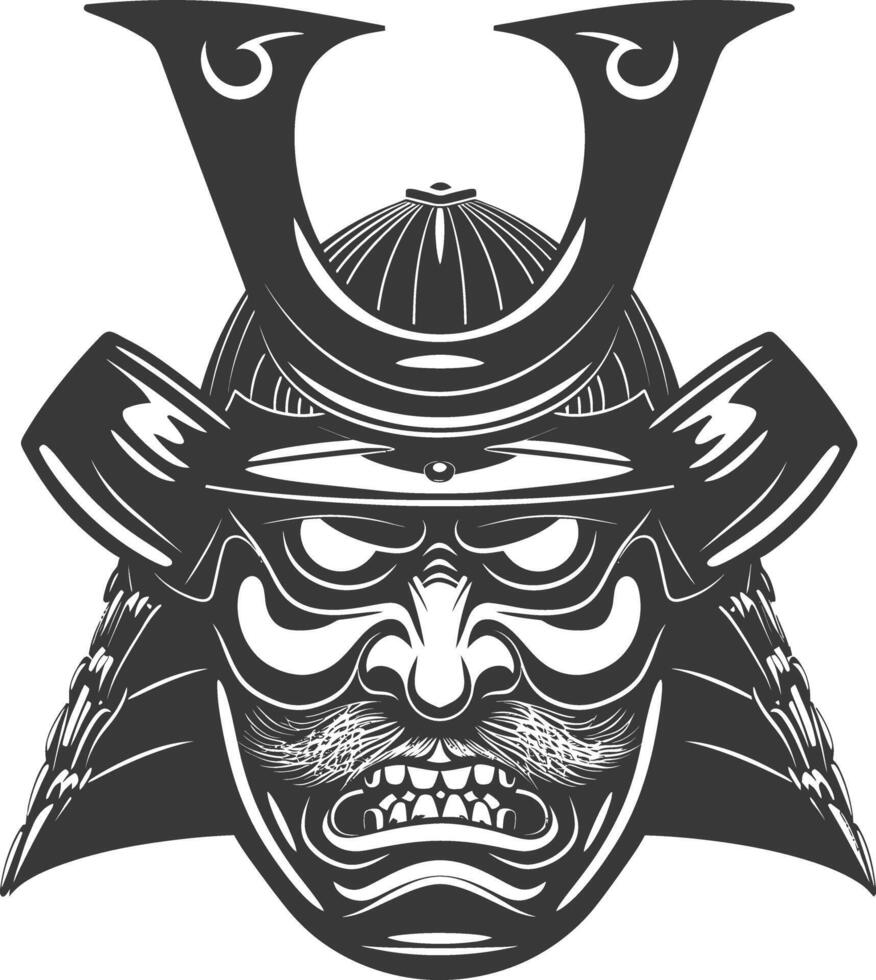 AI generated Silhouette Japanese Traditional Mask Samurai Mask black color only vector