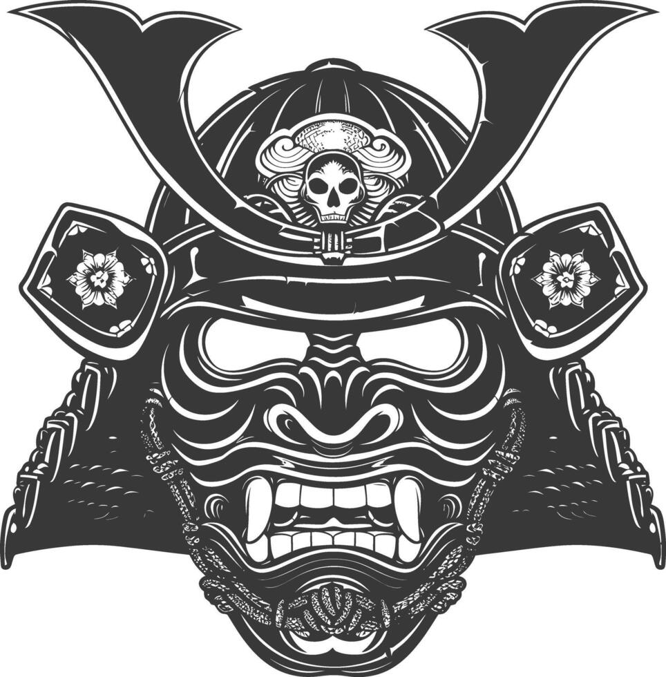 AI generated Silhouette Japanese Traditional Mask Samurai Mask black color only vector