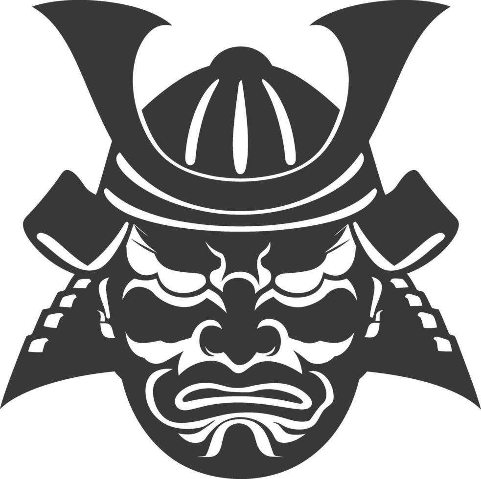 AI generated Silhouette Japanese Traditional Mask Samurai Mask black color only vector