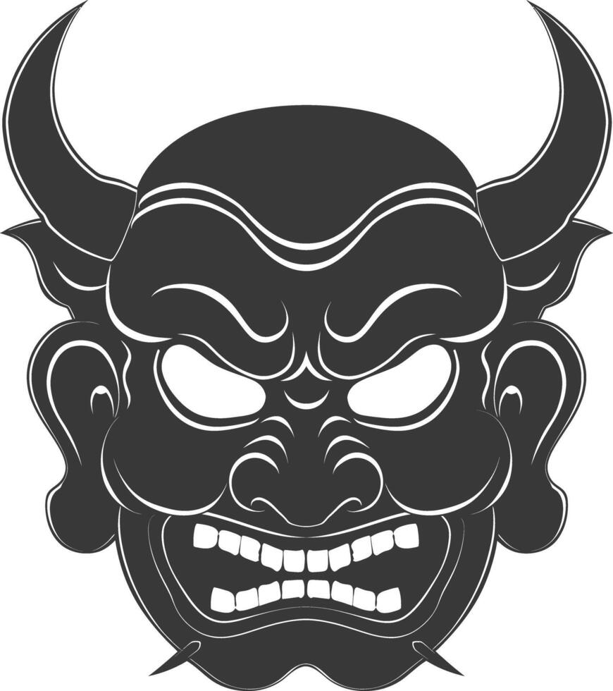 AI generated Silhouette Japanese Traditional Mask Oni Mask black color only vector