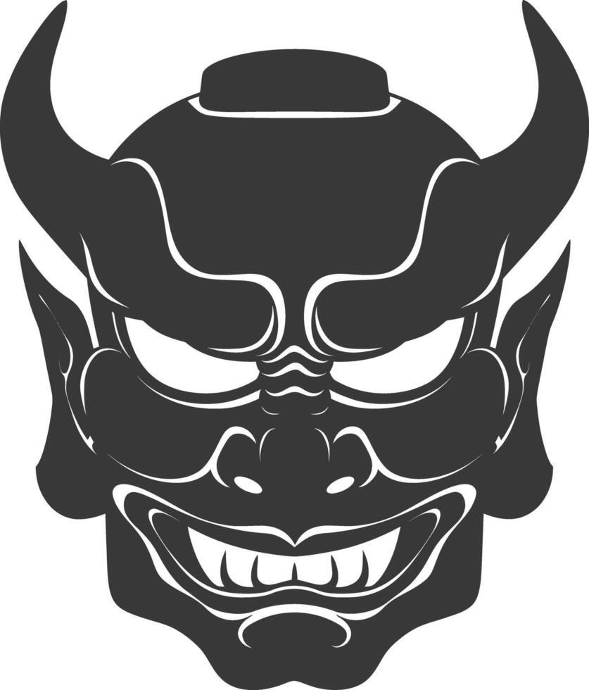 AI generated Silhouette Japanese Traditional Mask Oni Mask black color only vector