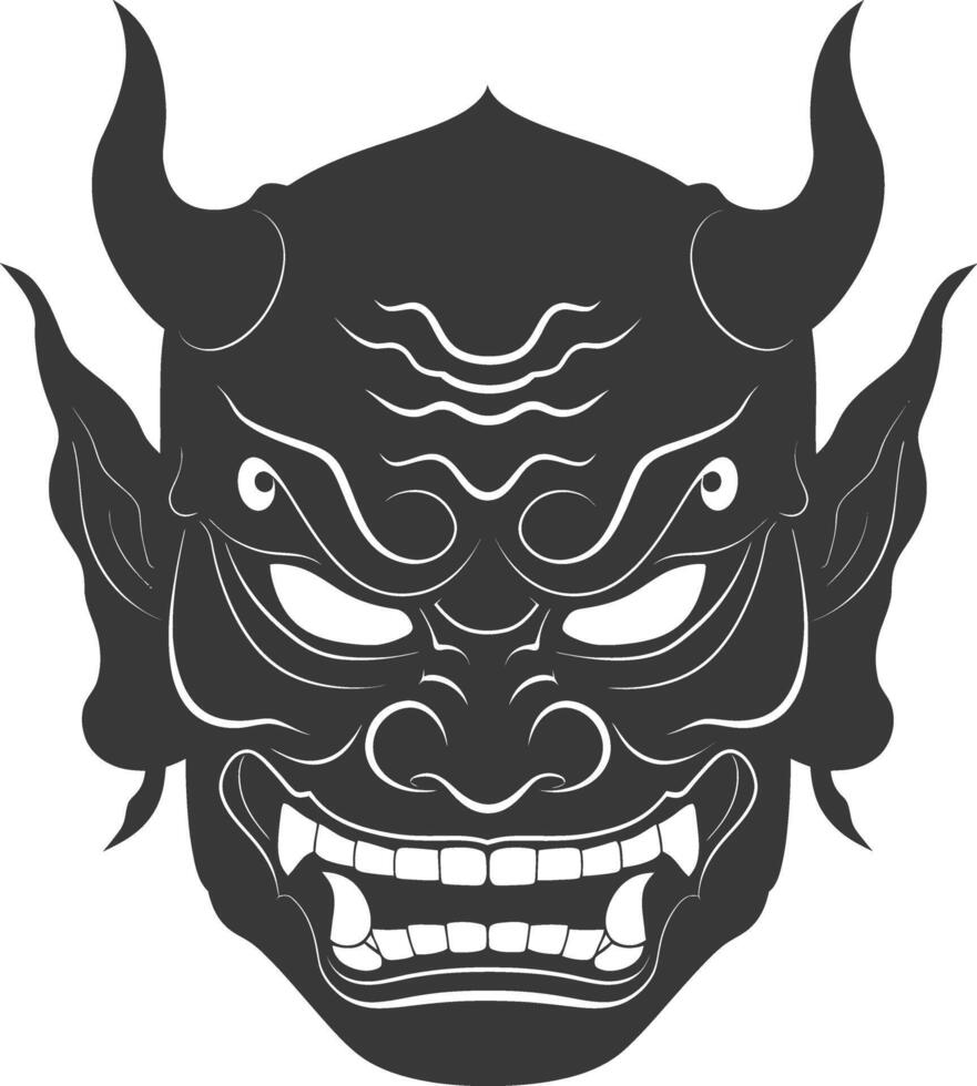 AI generated Silhouette Japanese Traditional Mask Oni Mask black color only vector