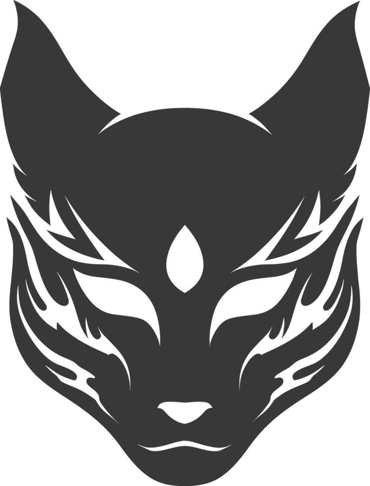 AI generated Silhouette Japanese Traditional Mask Kitsune Mask black color only vector