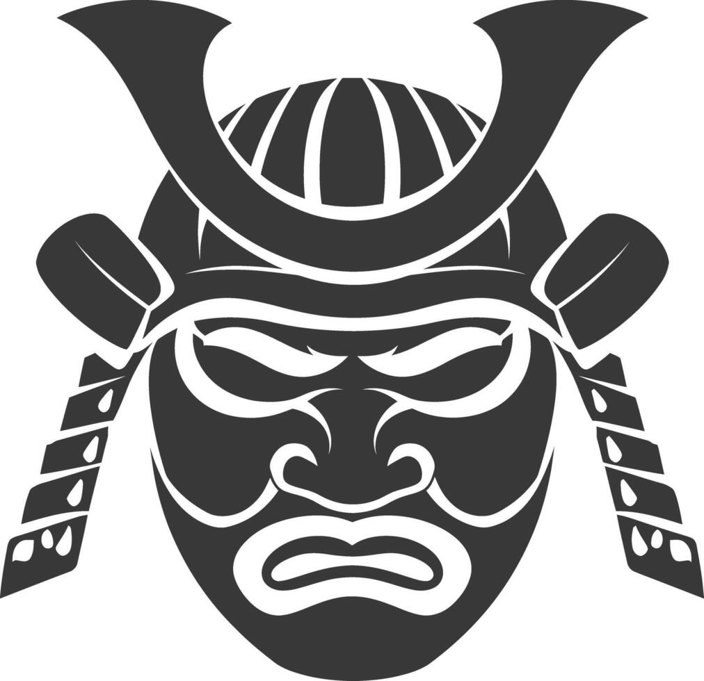 AI generated Silhouette Japanese Traditional Mask Samurai Mask black color only vector