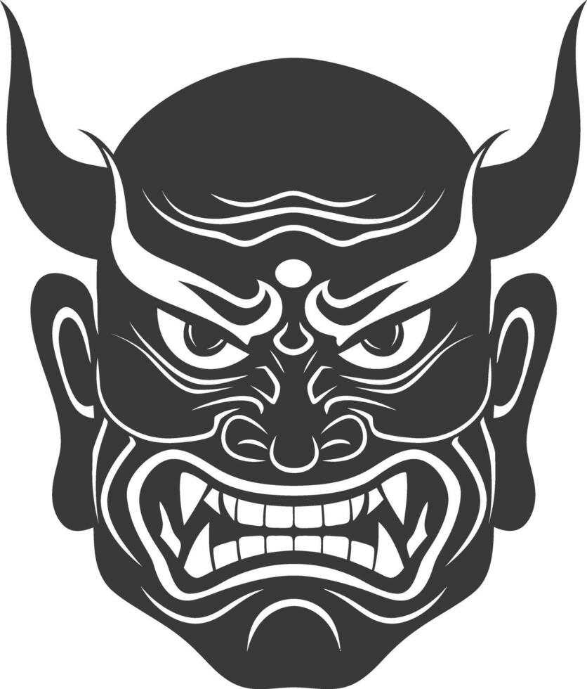 AI generated Silhouette Japanese Traditional Mask Oni Mask black color only vector