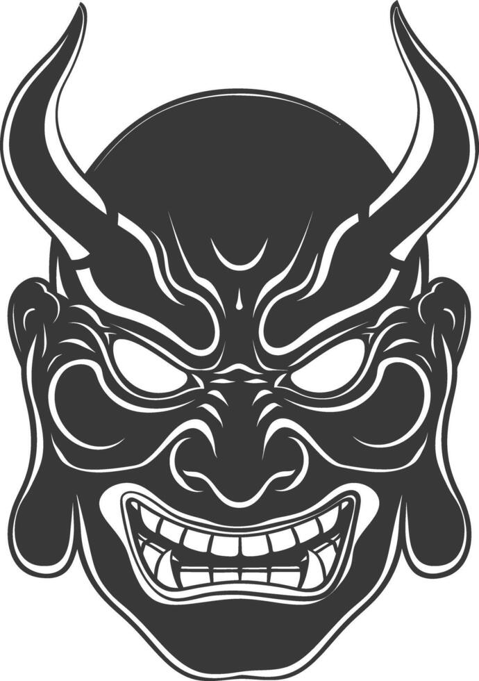 AI generated Silhouette Japanese Traditional Mask Oni Mask black color only vector