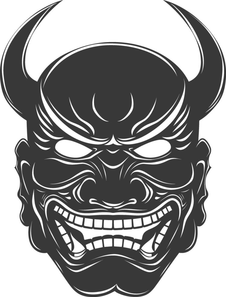 AI generated Silhouette Japanese Traditional Mask Oni Mask black color only vector