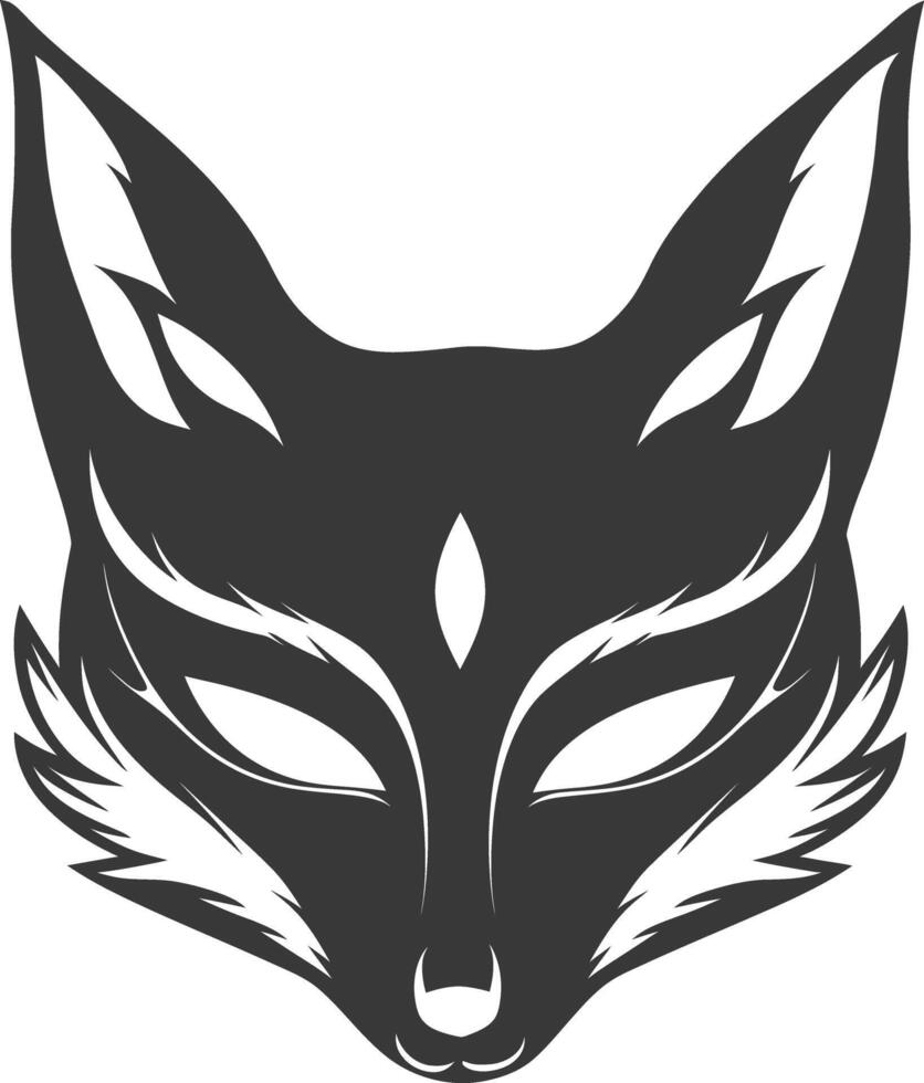 AI generated Silhouette Japanese Traditional Mask Kitsune Mask black color only vector