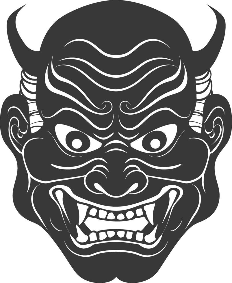 AI generated Silhouette Japanese Traditional Mask Oni Mask black color only vector