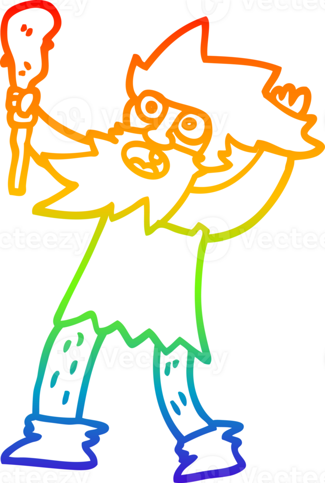 rainbow gradient line drawing of a cartoon cave man png