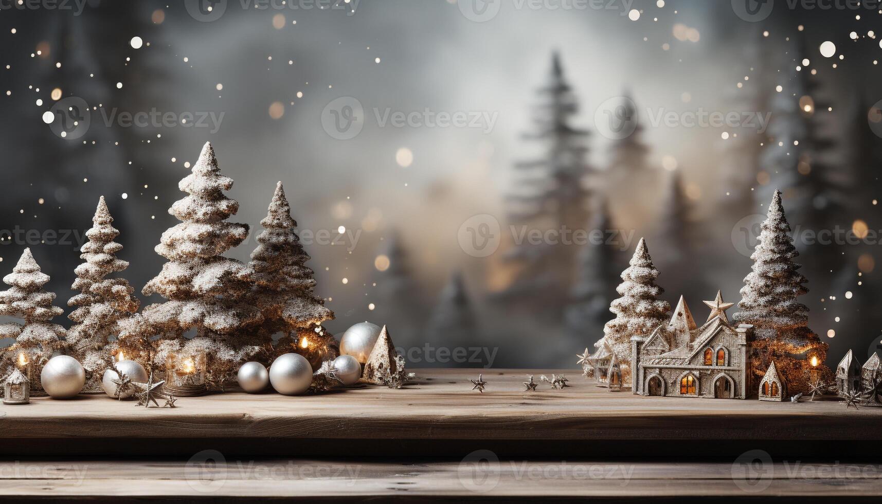 AI generated Winter celebration snow night, glowing Christmas tree, illuminated coniferous forest generated by AI photo