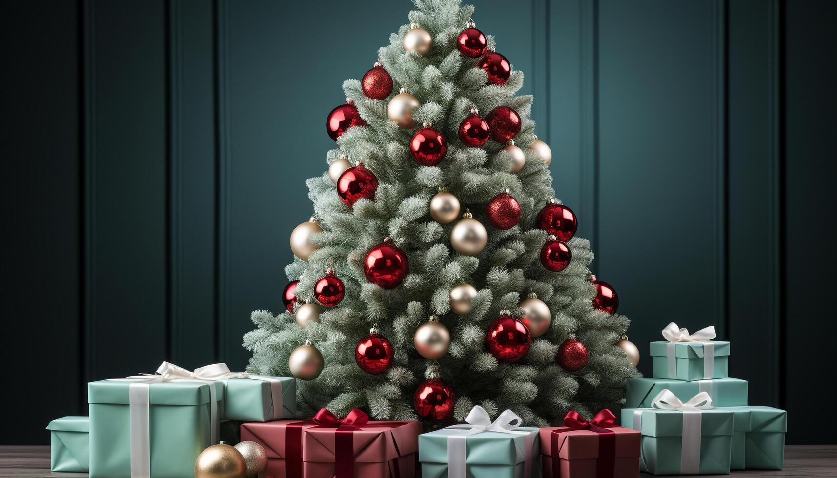 AI generated A glowing Christmas tree illuminates the winter night with joy generated by AI photo