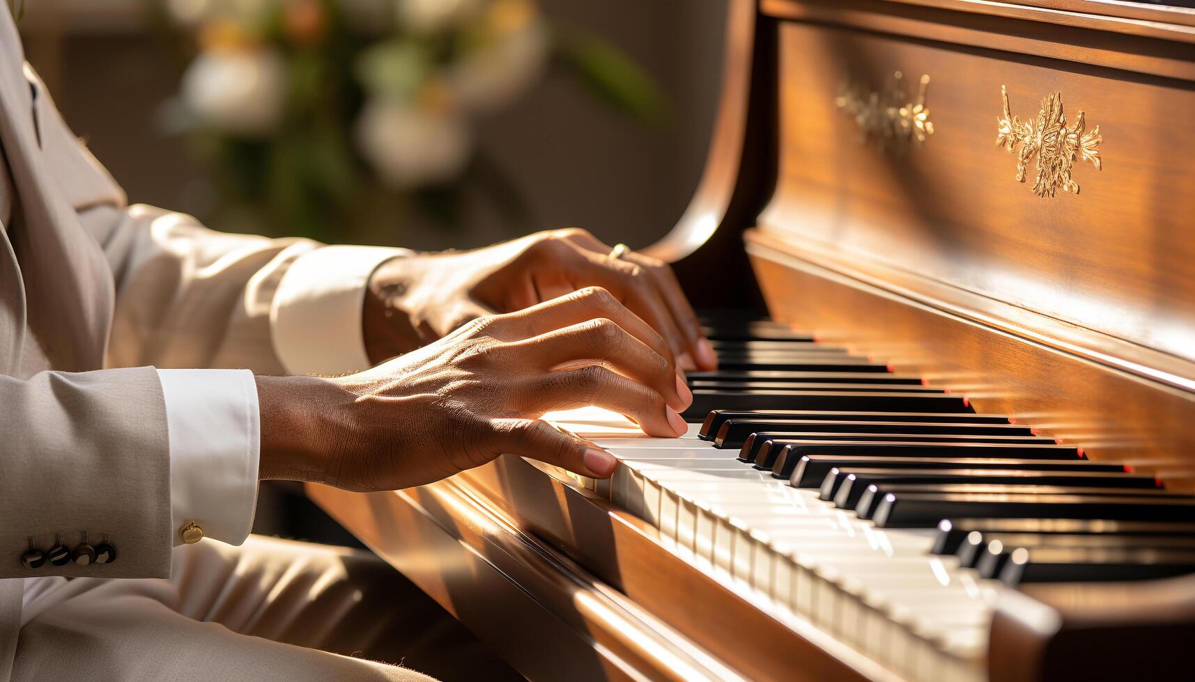 AI generated A pianist hand playing a chord, showcasing musical expertise generated by AI photo