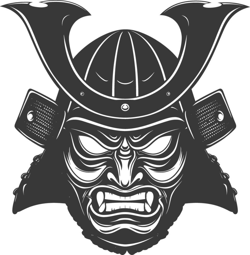 AI generated Silhouette Japanese Traditional Mask Samurai Mask black color only vector