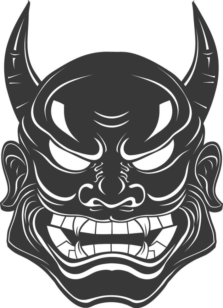 AI generated Silhouette Japanese Traditional Mask Oni Mask black color only vector