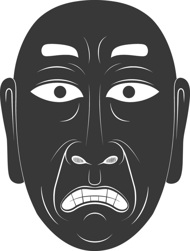 AI generated Silhouette Japanese Traditional Mask Hyottoko Mask black color only vector