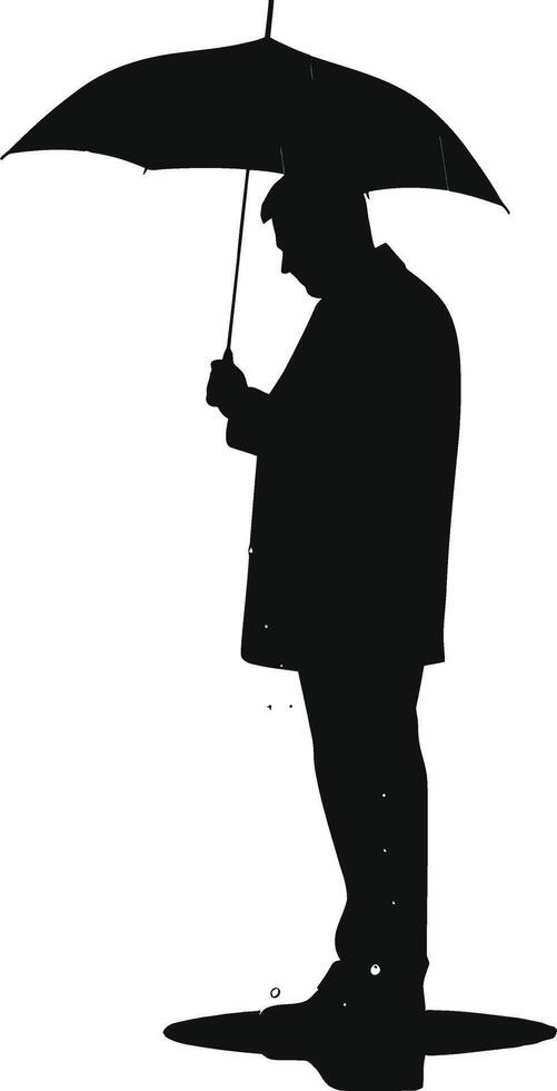 AI generated Silhouette man with umbrella during drizzle black color only vector