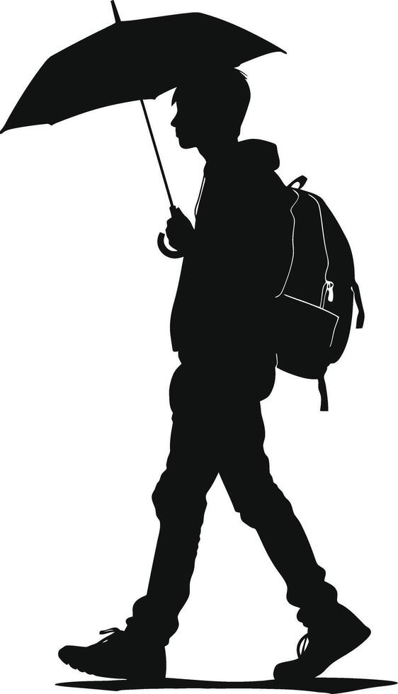 AI generated Silhouette man student with umbrella black color only vector